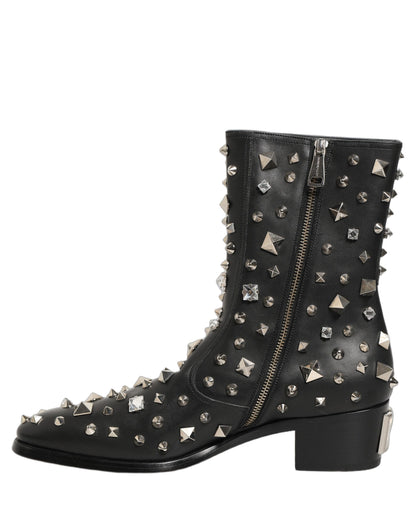 Dolce & Gabbana Black Crystal Embellished Short Boots