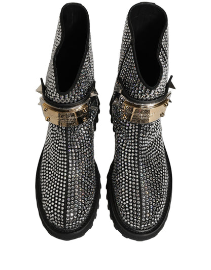 Dolce & Gabbana Black Crystal Embellished Ankle Boots