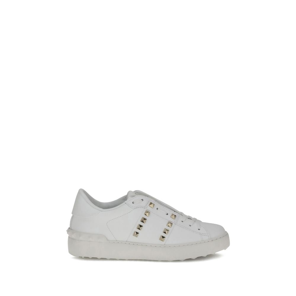 Valentino Garavani White Leather Gold Rockstud Untitled Sneakers