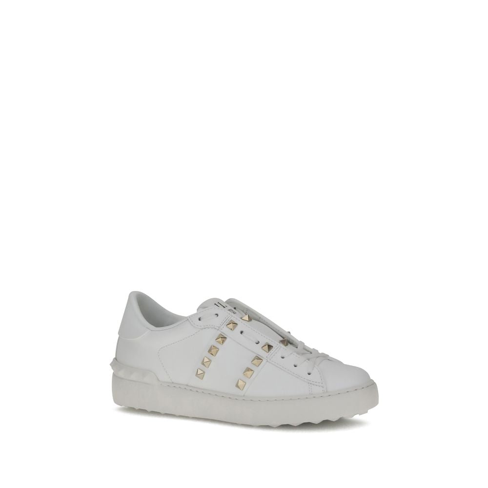 Valentino Garavani White Leather Gold Rockstud Untitled Sneakers