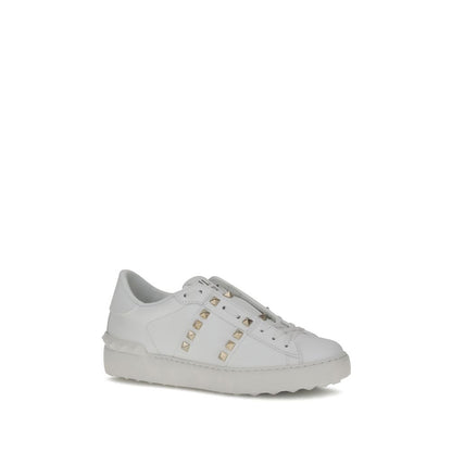 Valentino Garavani White Leather Gold Rockstud Untitled Sneakers