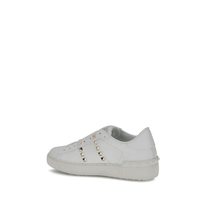 Valentino Garavani White Leather Gold Rockstud Untitled Sneakers
