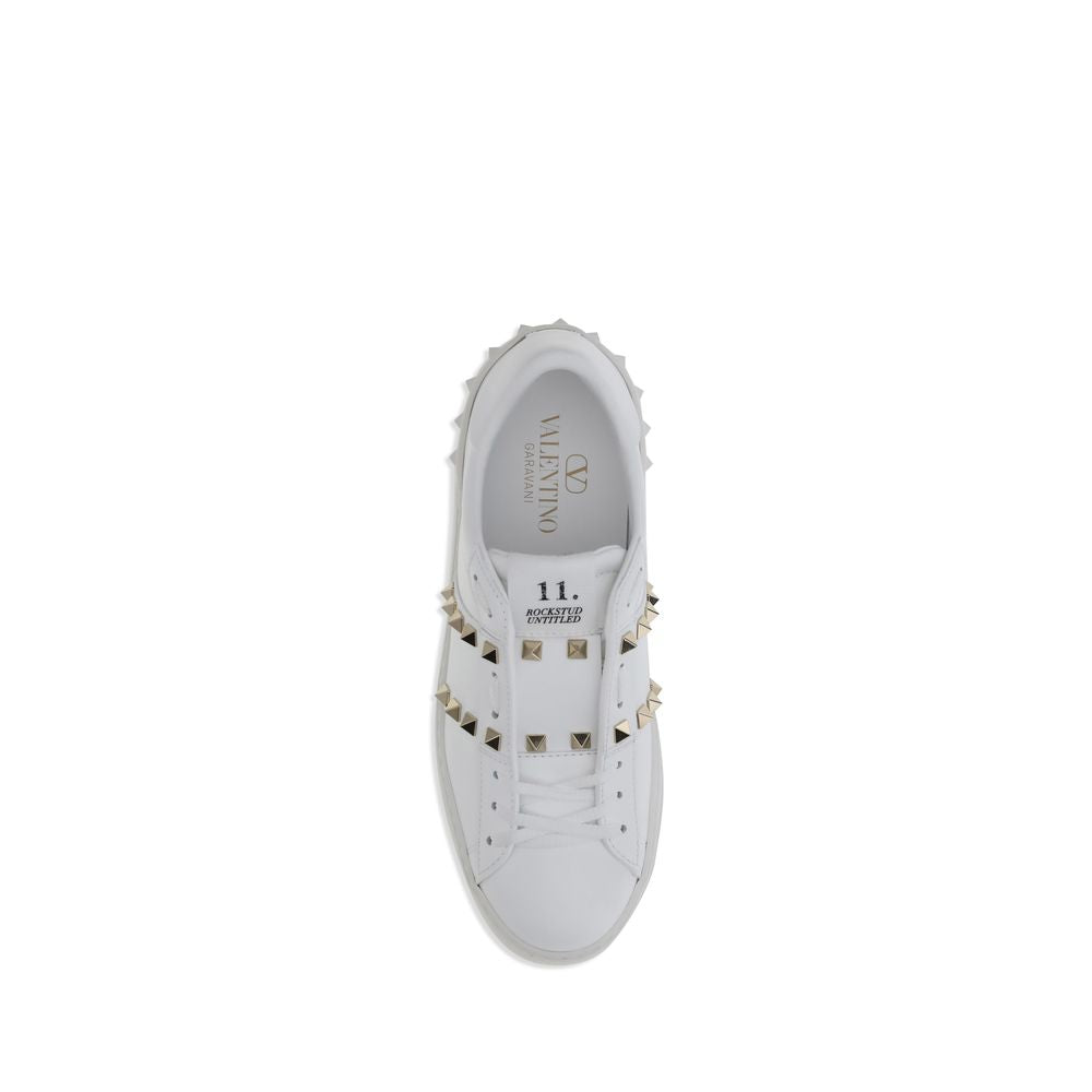 Valentino Garavani White Leather Gold Rockstud Untitled Sneakers