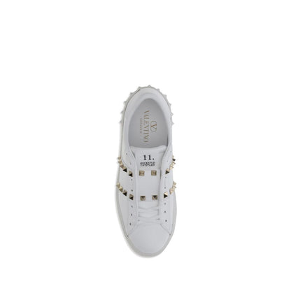 Valentino Garavani White Leather Gold Rockstud Untitled Sneakers