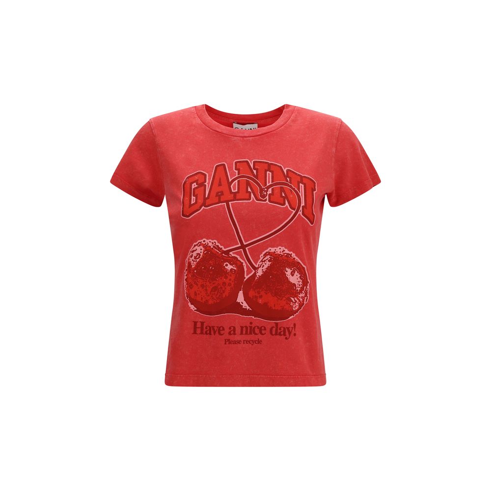 Ganni Red Have a Nice Day Cherry Cotton T-Shirt