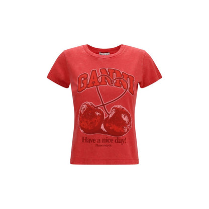 Ganni Red Have a Nice Day Cherry Cotton T-Shirt