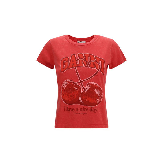 Ganni Red Have a Nice Day Cherry Cotton T-Shirt