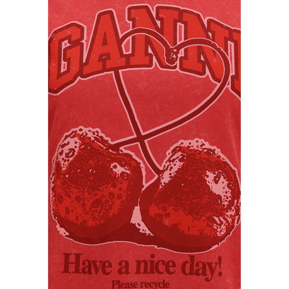 Ganni Red Have a Nice Day Cherry Cotton T-Shirt