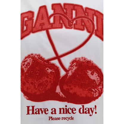 Ganni White Have a Nice Day Cherry T-shirt Cotton