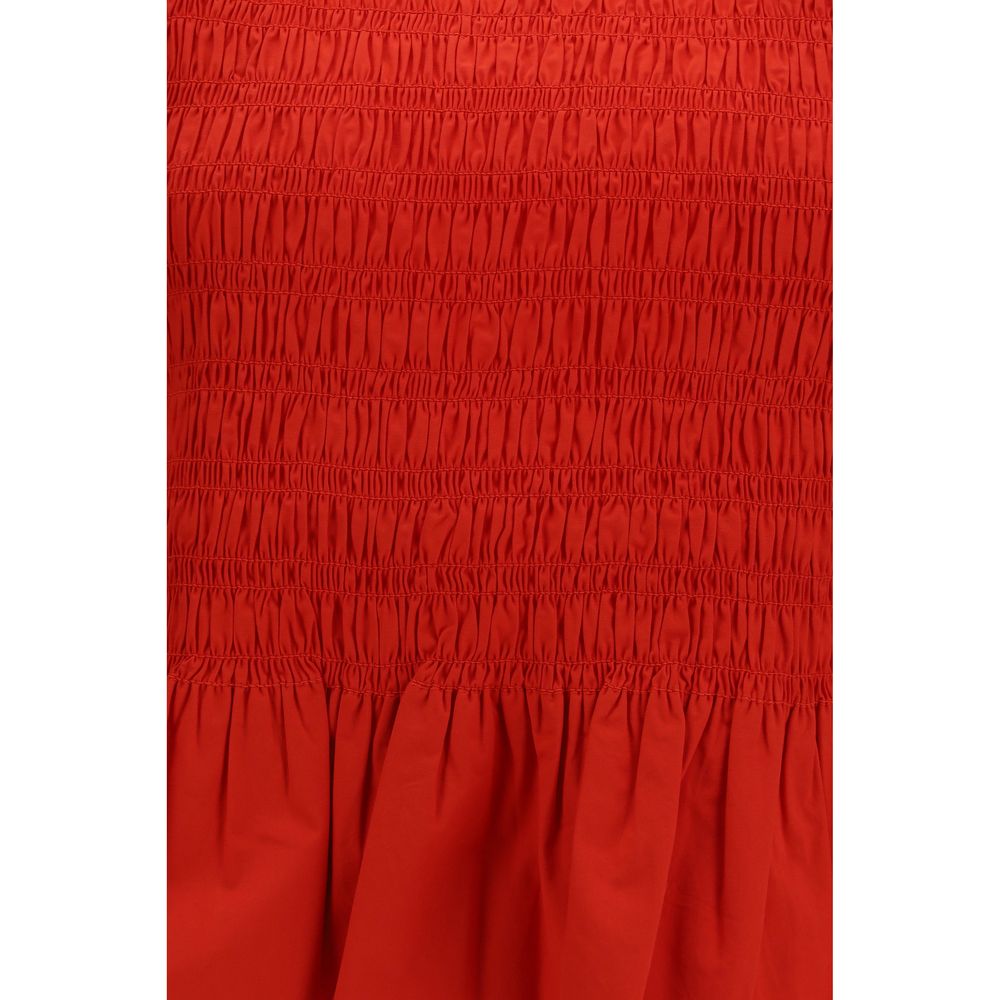 Ganni Red Ruched Cotton Blouse