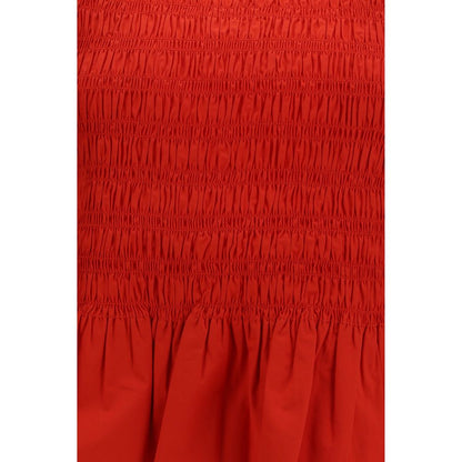Ganni Red Ruched Cotton Blouse
