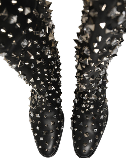 Dolce & Gabbana Black Crystal Embellished High Boots
