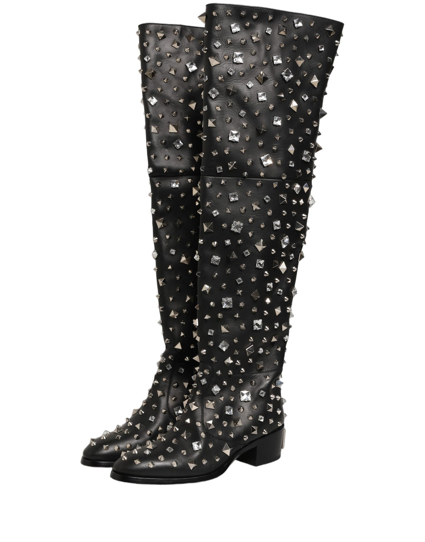 Dolce & Gabbana Black Crystal Embellished High Boots