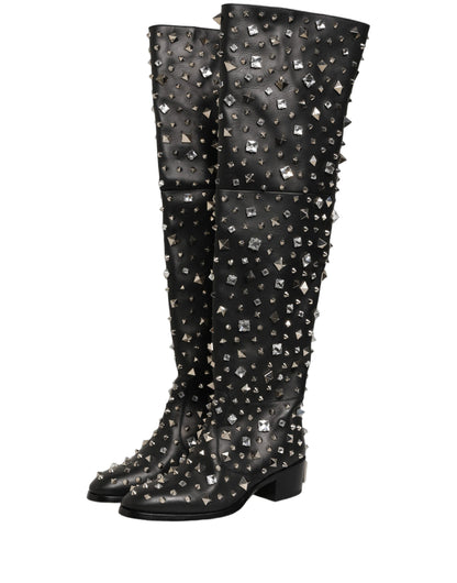Dolce & Gabbana Black Crystal Embellished High Boots