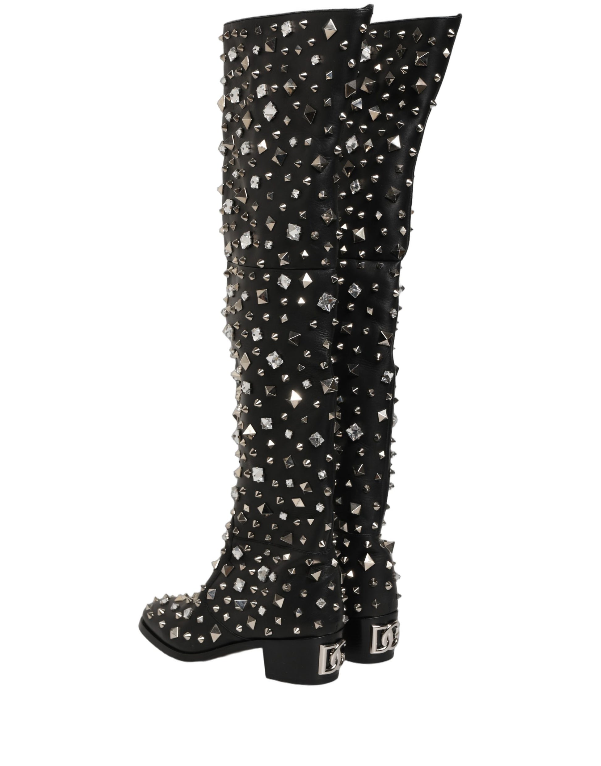 Dolce & Gabbana Black Crystal Embellished High Boots