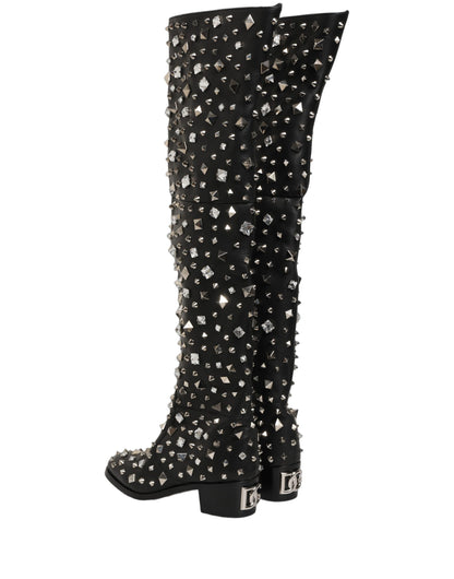 Dolce & Gabbana Black Crystal Embellished High Boots
