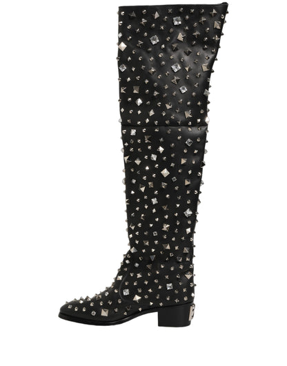 Dolce & Gabbana Black Crystal Embellished High Boots