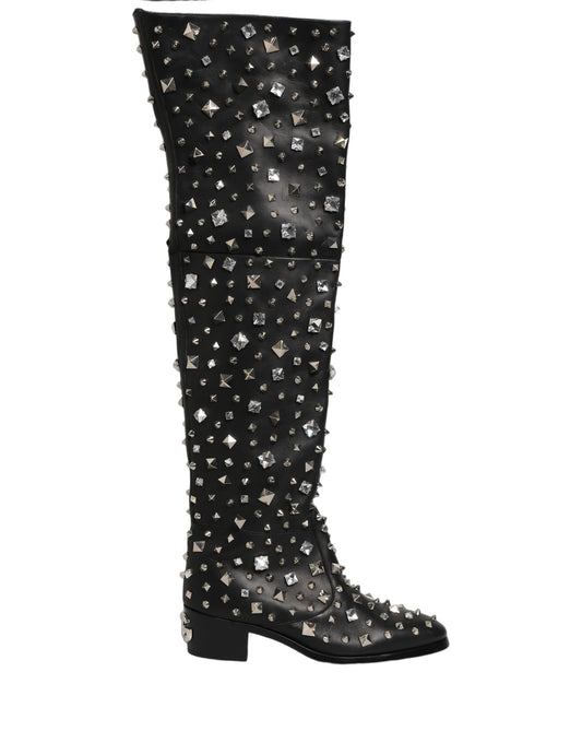Dolce & Gabbana Black Crystal Embellished High Boots
