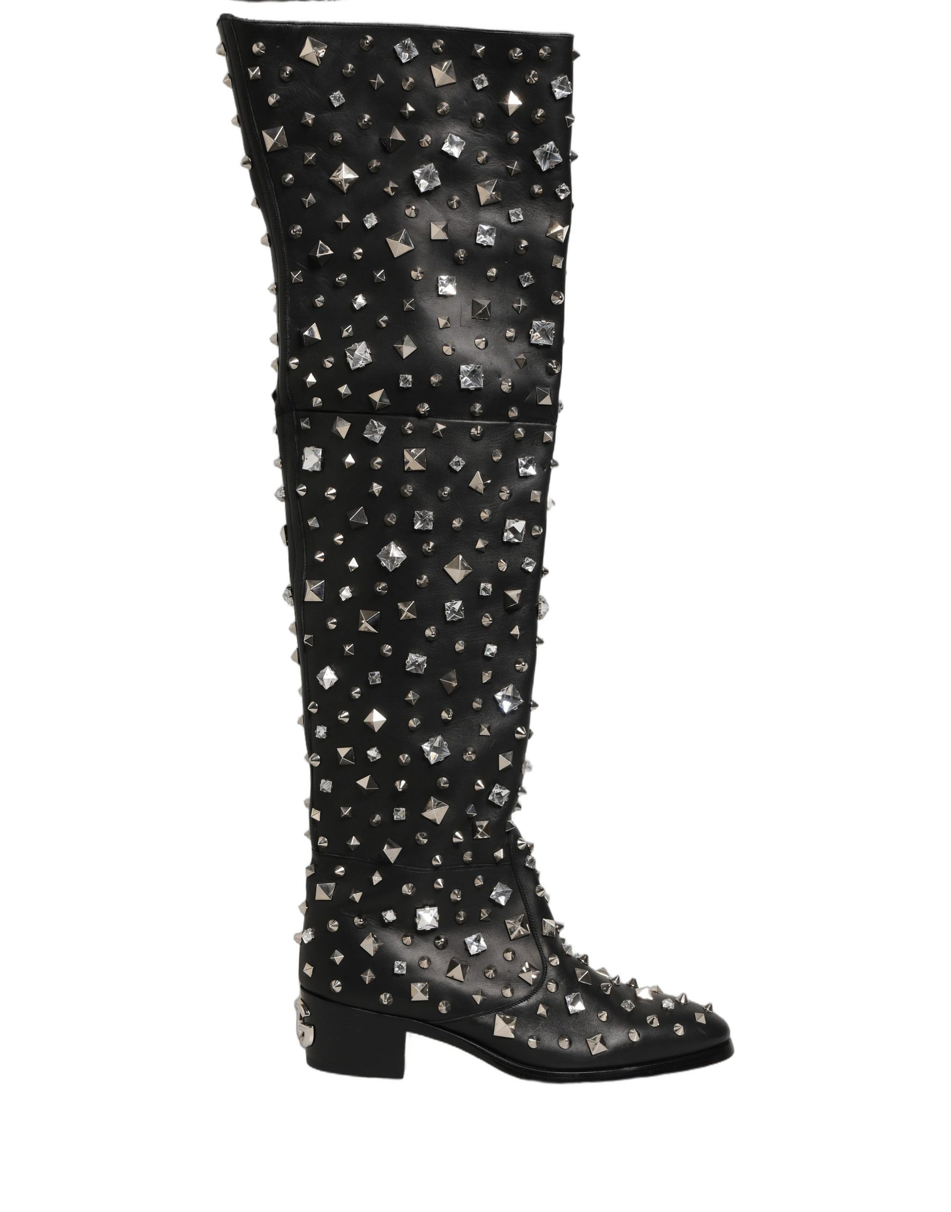 Dolce & Gabbana Black Crystal Embellished High Boots