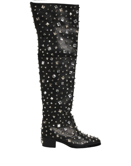Dolce & Gabbana Black Crystal Embellished High Boots