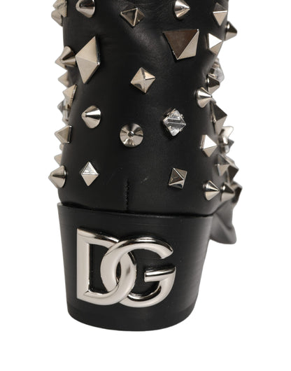Dolce & Gabbana Black Crystal Embellished High Boots