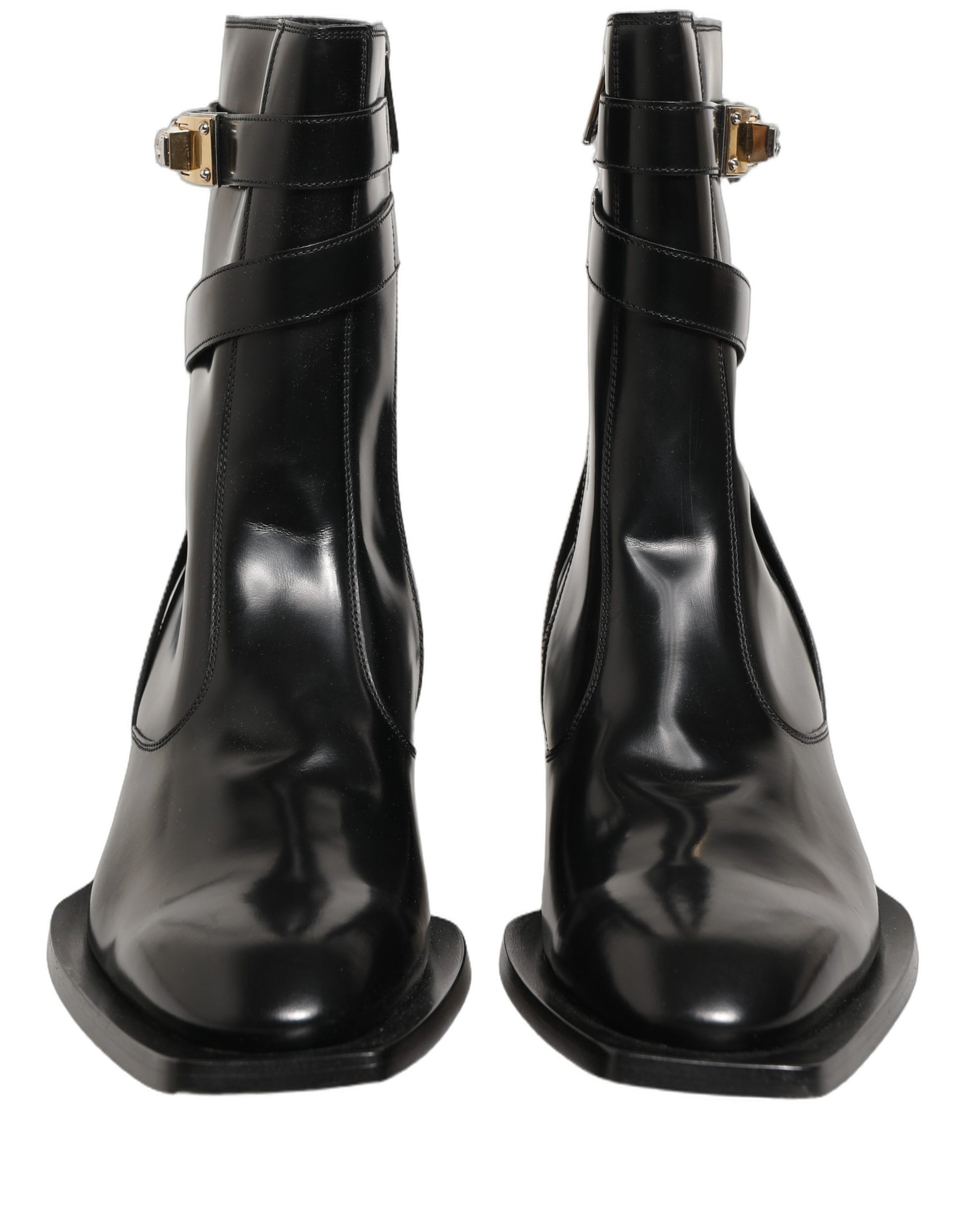 Dolce & Gabbana Black Leather DG Plaque Mid Calf Boots