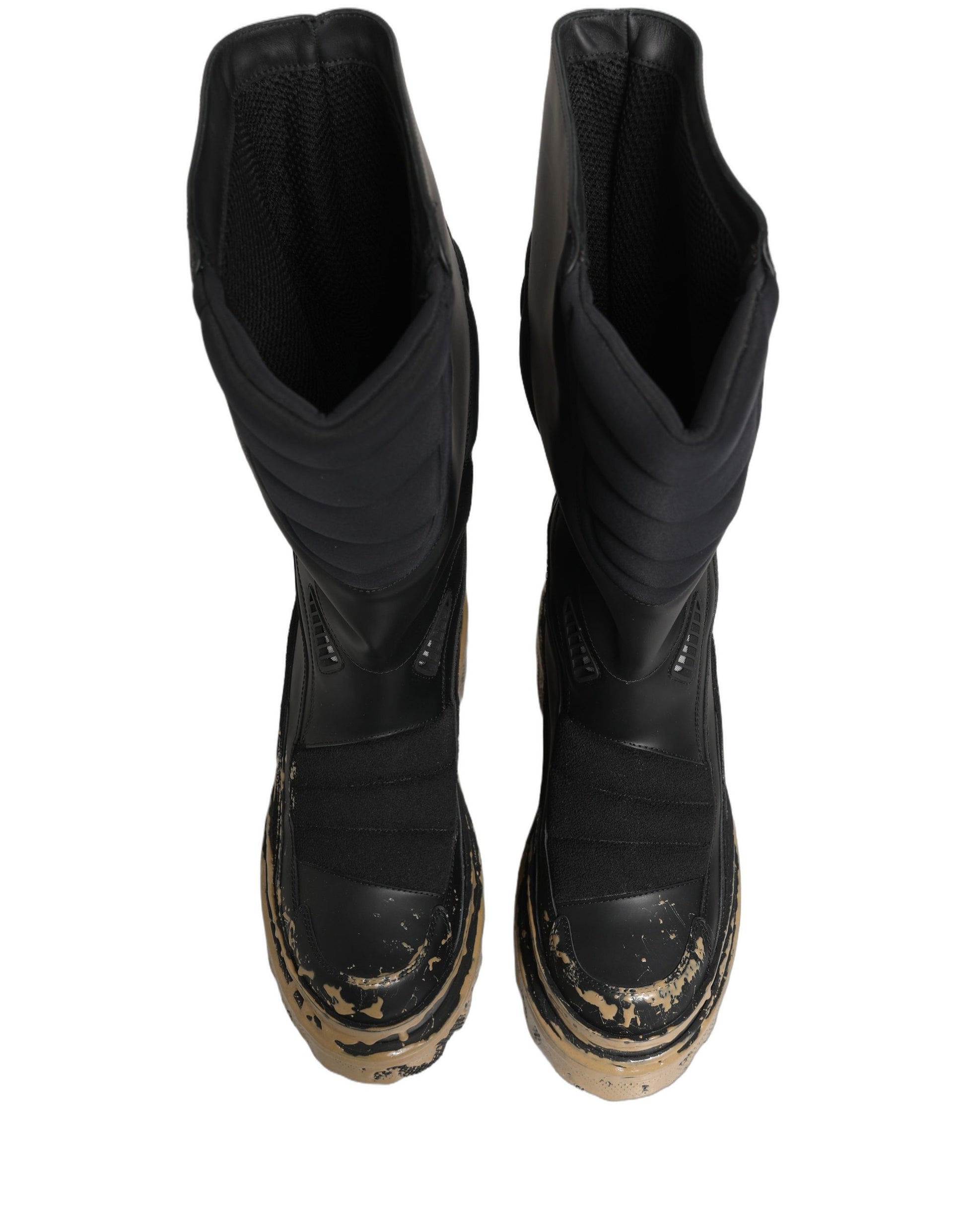 Dolce & Gabbana Black Leather Biker Mid Calf Boots