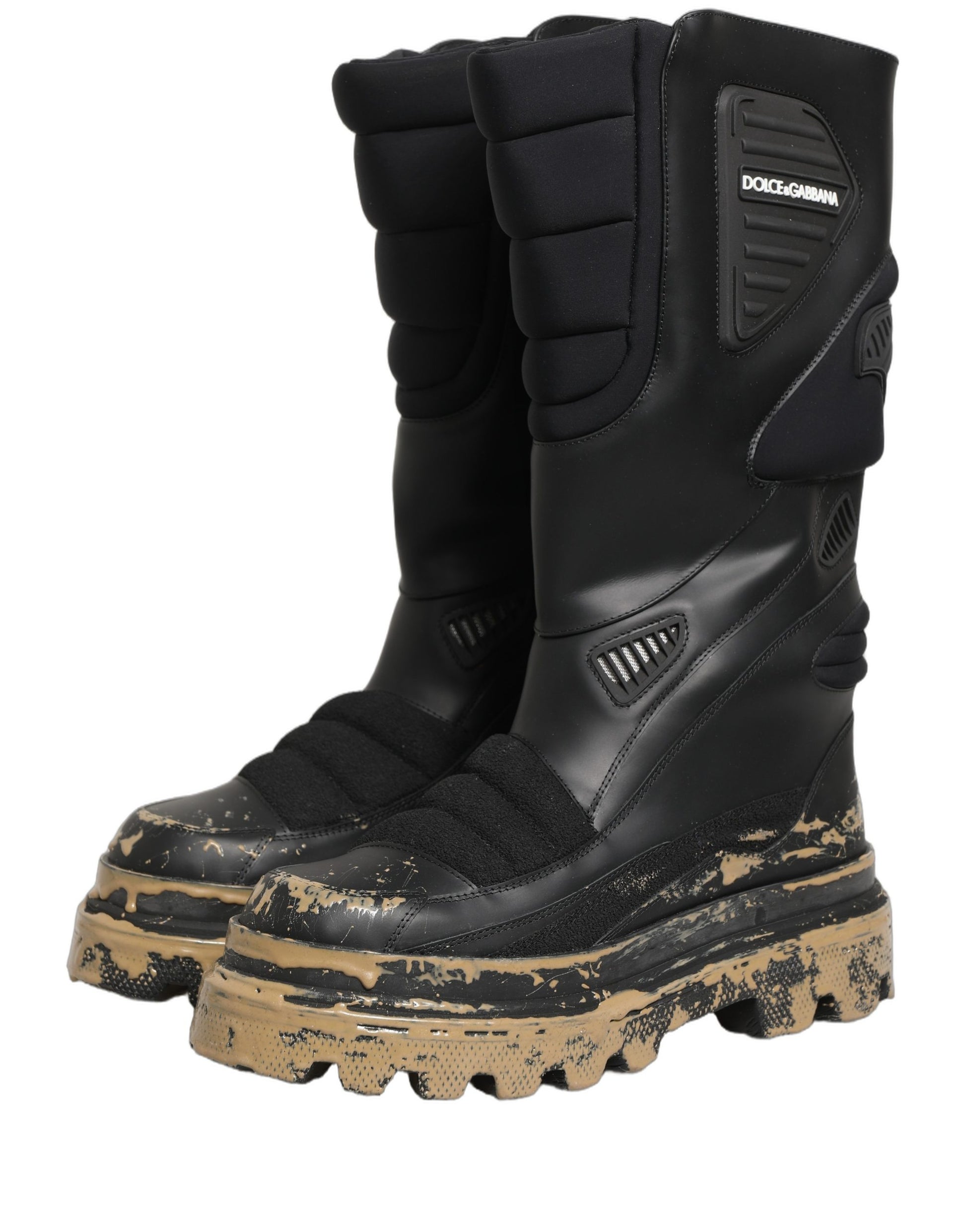 Dolce & Gabbana Black Leather Biker Mid Calf Boots