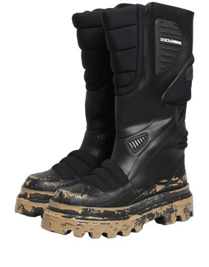 Dolce & Gabbana Black Leather Biker Mid Calf Boots