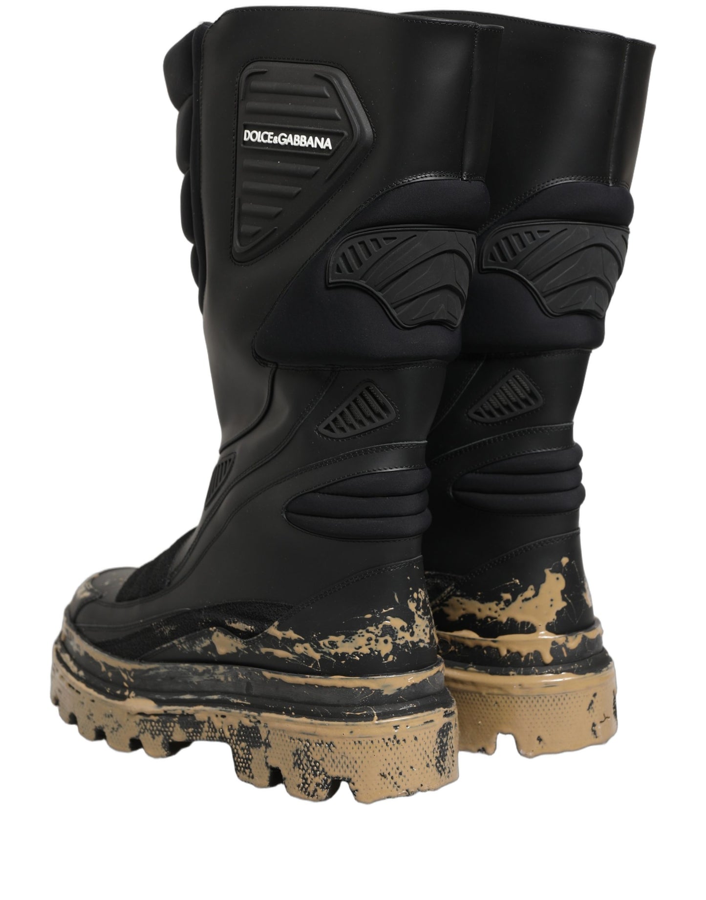 Dolce & Gabbana Black Leather Biker Mid Calf Boots