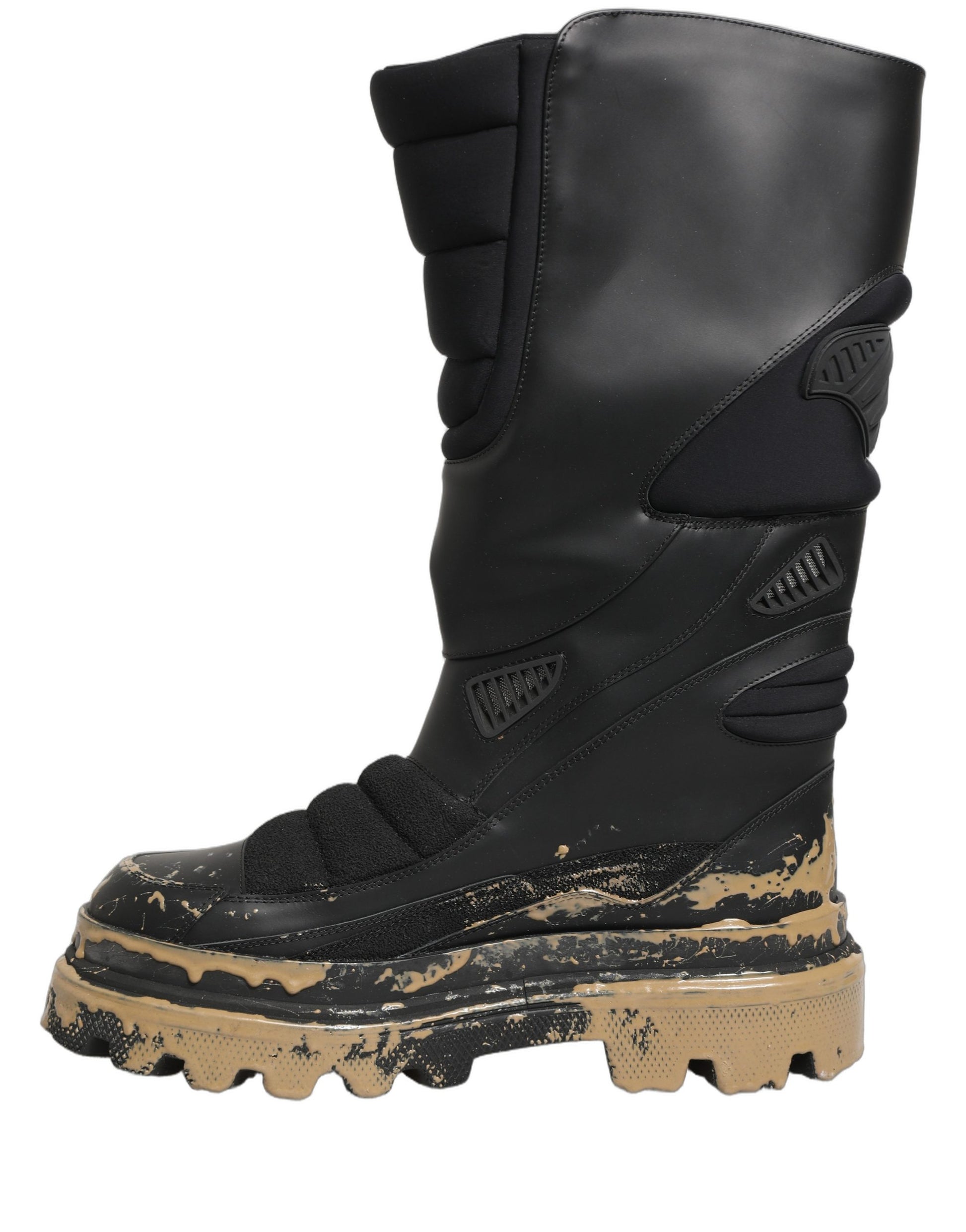 Dolce & Gabbana Black Leather Biker Mid Calf Boots