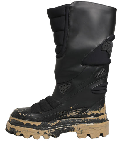 Dolce & Gabbana Black Leather Biker Mid Calf Boots