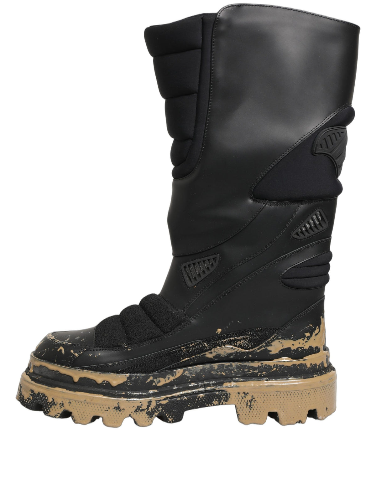 Dolce & Gabbana Black Leather Biker Mid Calf Boots