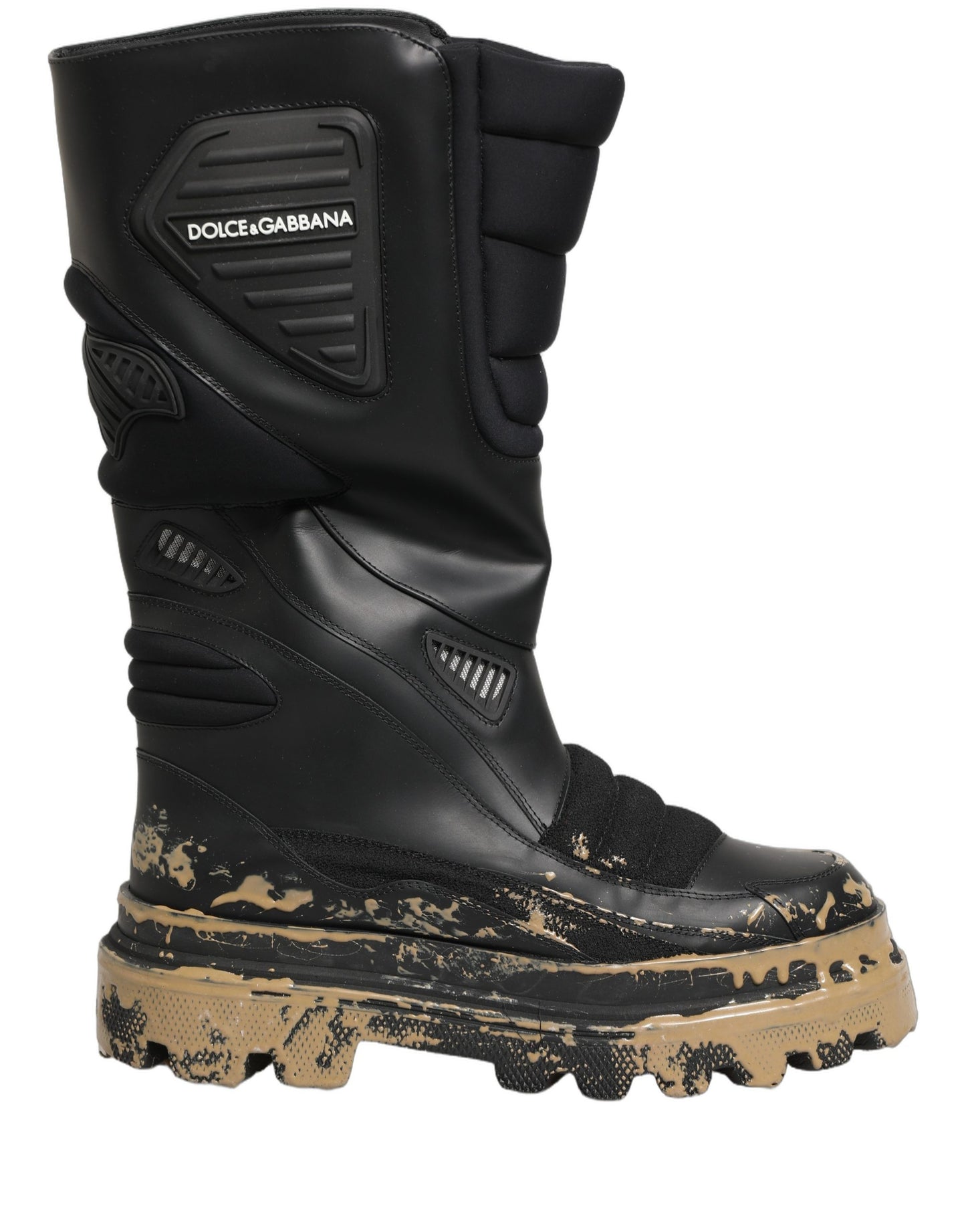 Dolce & Gabbana Black Leather Biker Mid Calf Boots