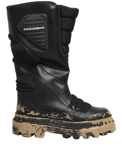 Dolce & Gabbana Black Leather Biker Mid Calf Boots