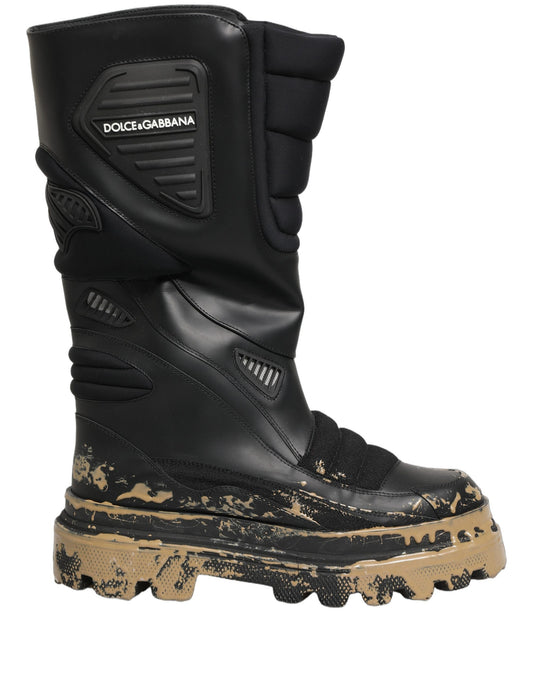 Dolce & Gabbana Black Leather Biker Mid Calf Boots
