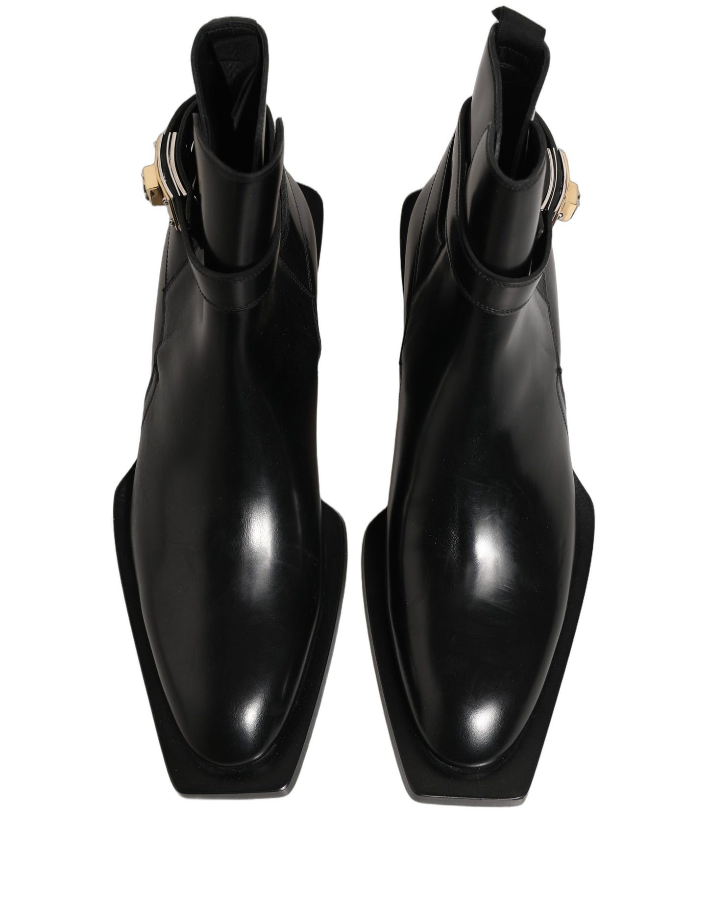 Dolce & Gabbana Black Leather DG Plaque Ankle Boots