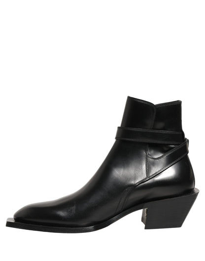 Dolce & Gabbana Black Leather DG Plaque Ankle Boots