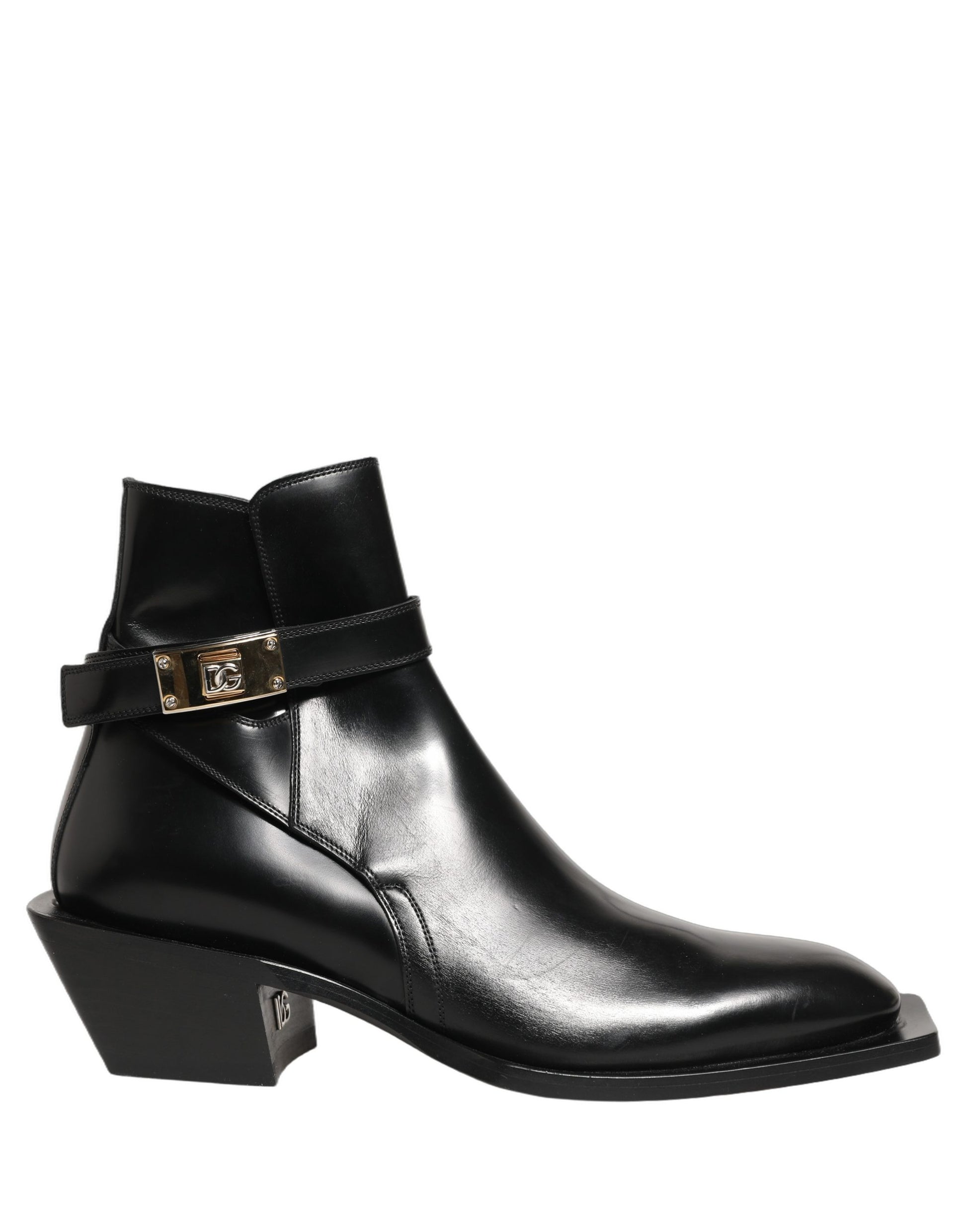 Dolce & Gabbana Black Leather DG Plaque Ankle Boots