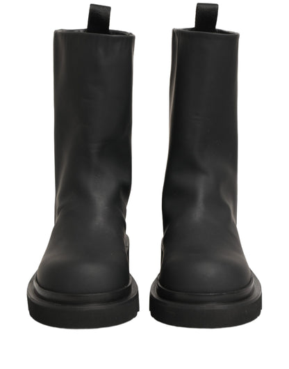 Dolce & Gabbana Black Leather Mid Calf Chunky Boots for Men