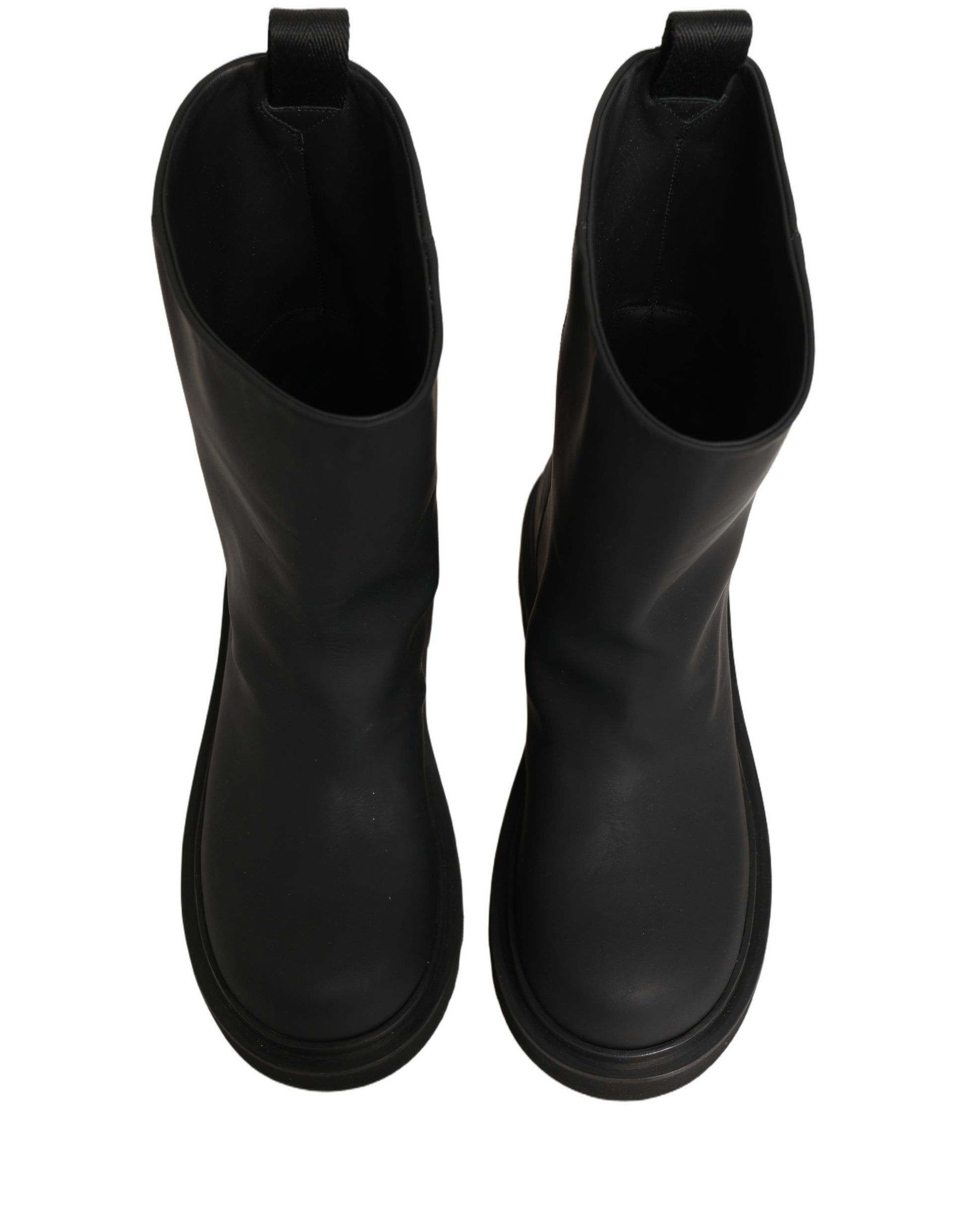 Dolce & Gabbana Black Leather Mid Calf Chunky Boots for Men