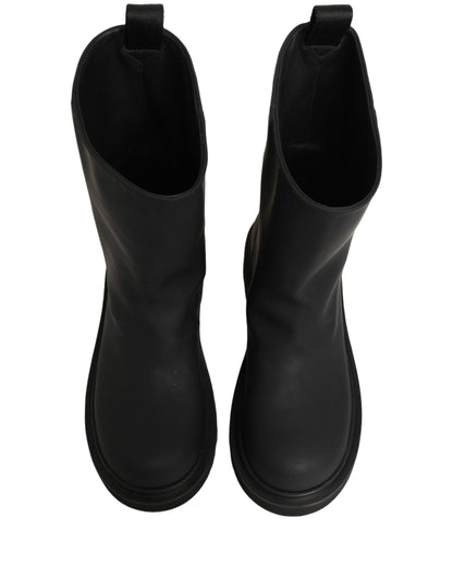 Dolce & Gabbana Black Leather Mid Calf Chunky Boots for Men
