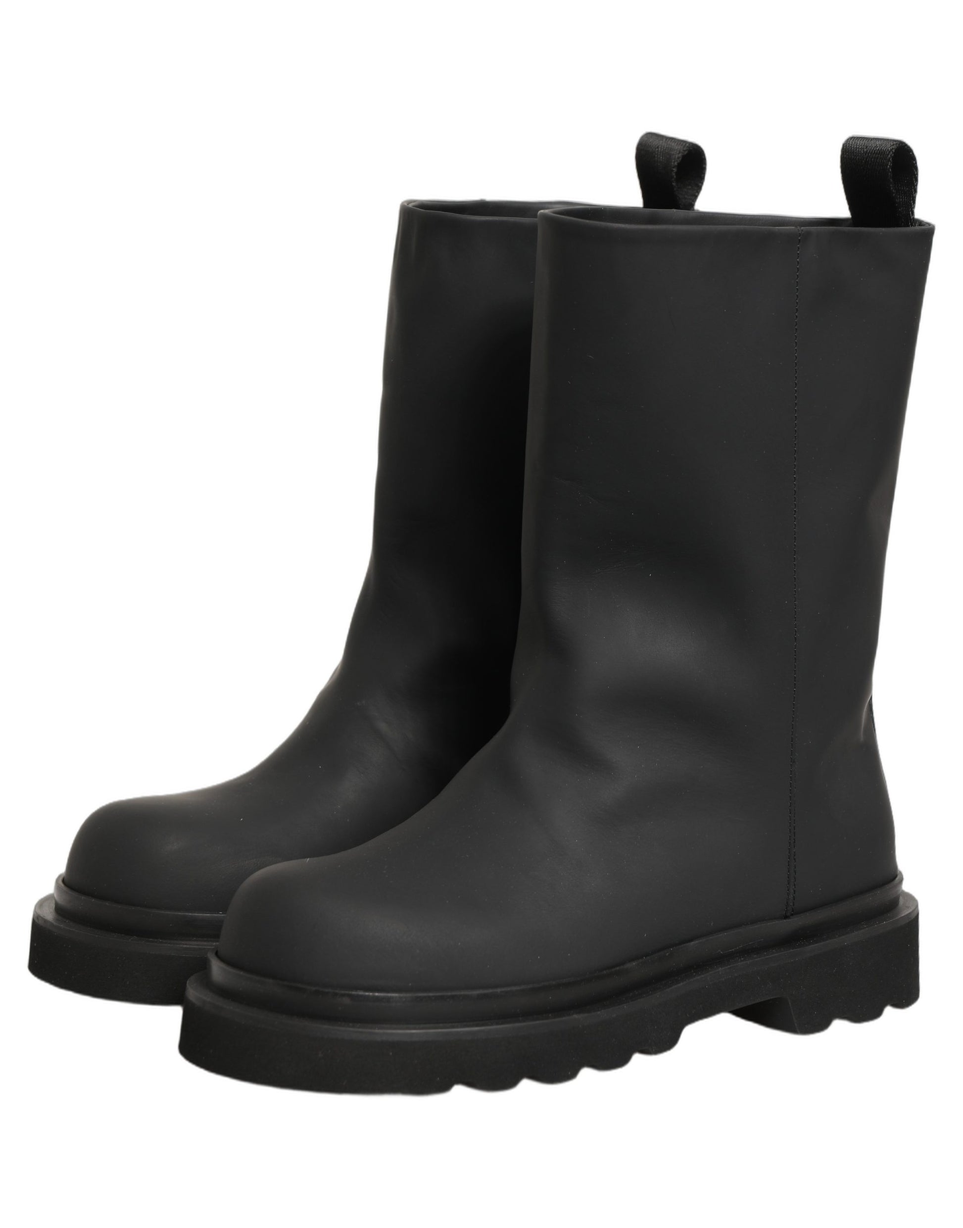 Dolce & Gabbana Black Leather Mid Calf Chunky Boots for Men