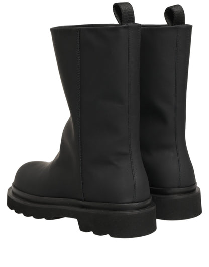 Dolce & Gabbana Black Leather Mid Calf Chunky Boots for Men