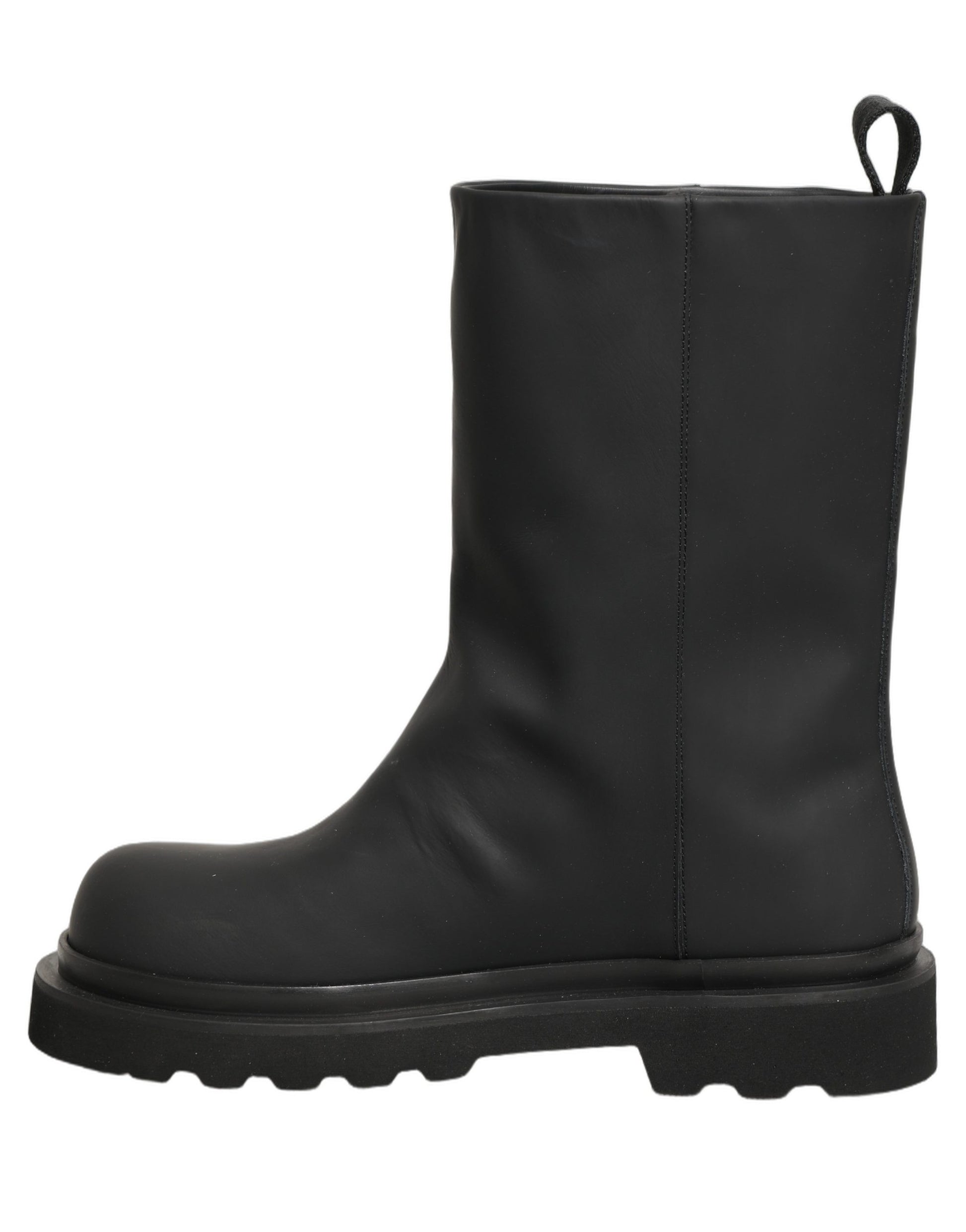 Dolce & Gabbana Black Leather Mid Calf Chunky Boots for Men
