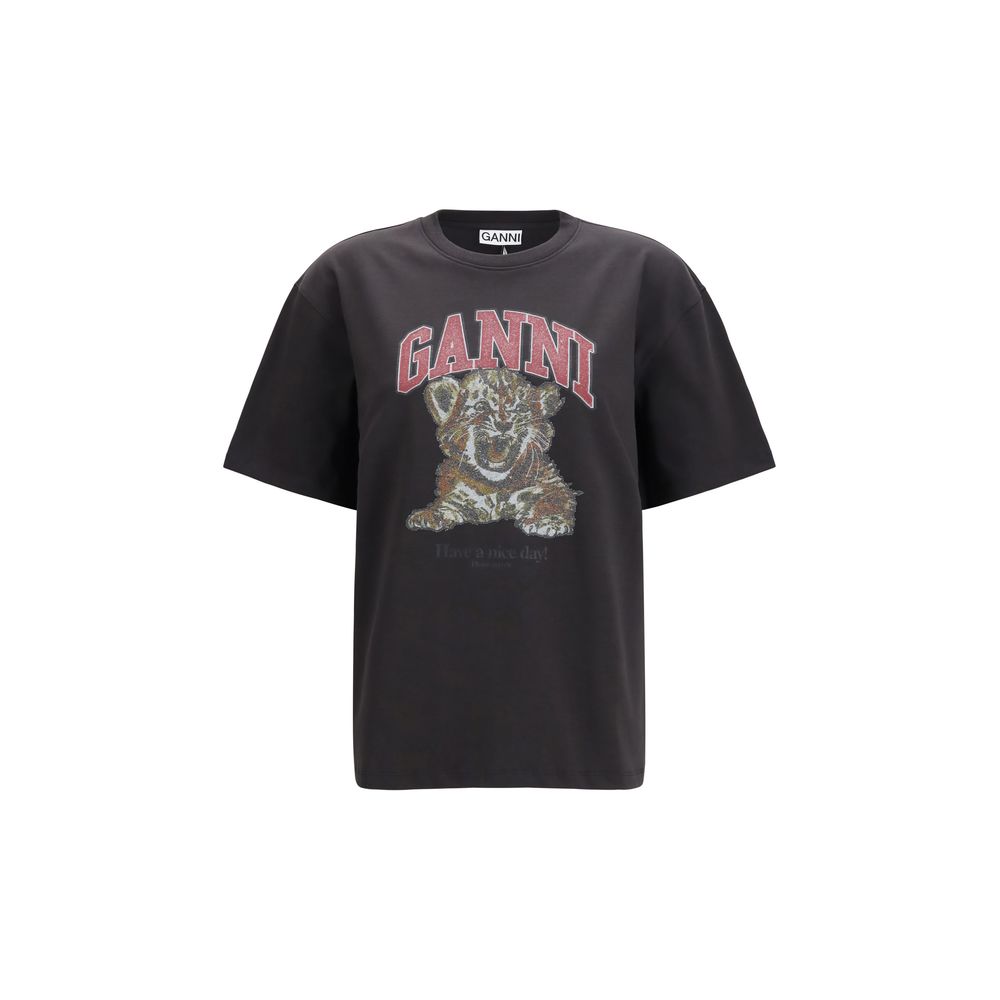 Ganni Black Cotton Baby Tiger T-Shirt