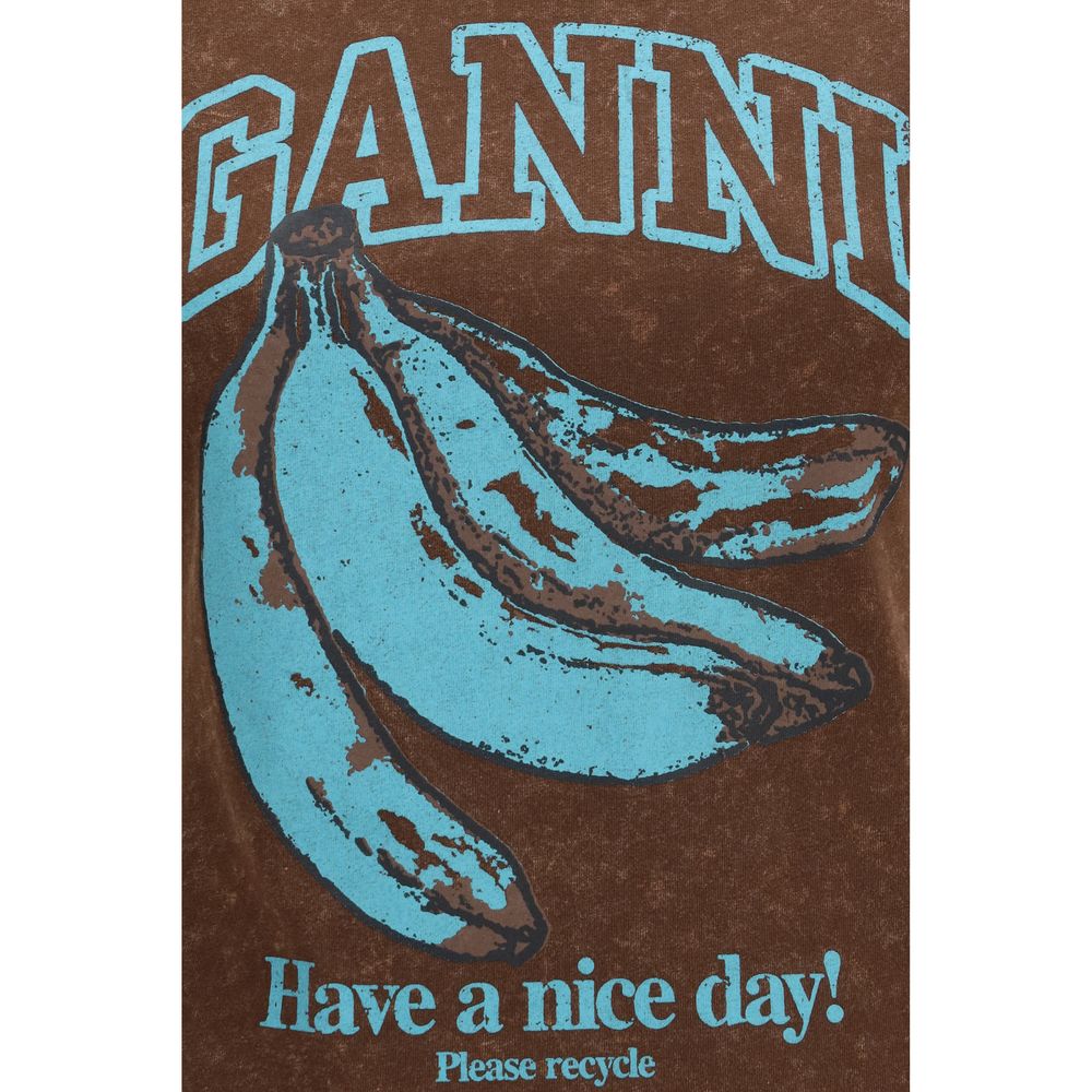 Ganni Brown Cotton Blue Banana Have a Nice Day T-Shirt
