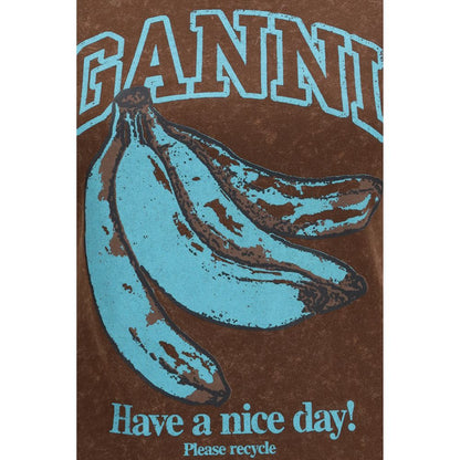 Ganni Brown Cotton Blue Banana Have a Nice Day T-Shirt