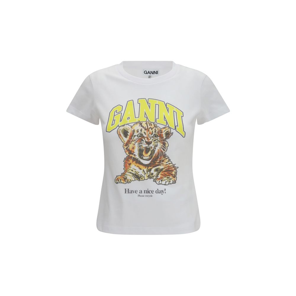 Ganni White Cotton Baby Tiger Have a Nice Day T-Shirt