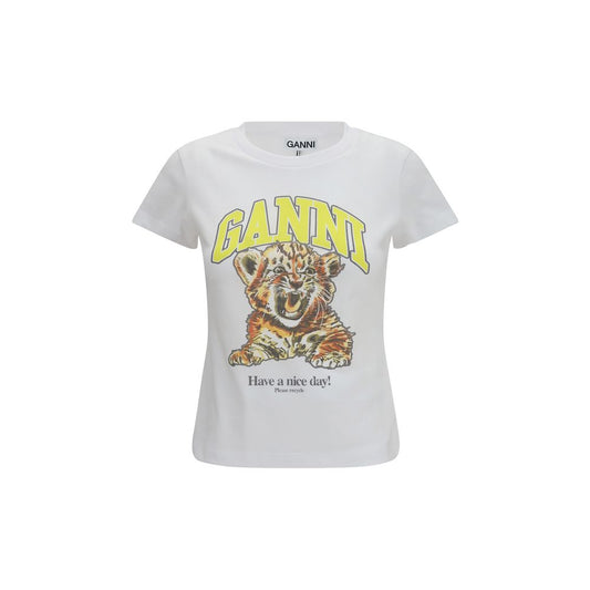 Ganni White Cotton Baby Tiger Have a Nice Day T-Shirt